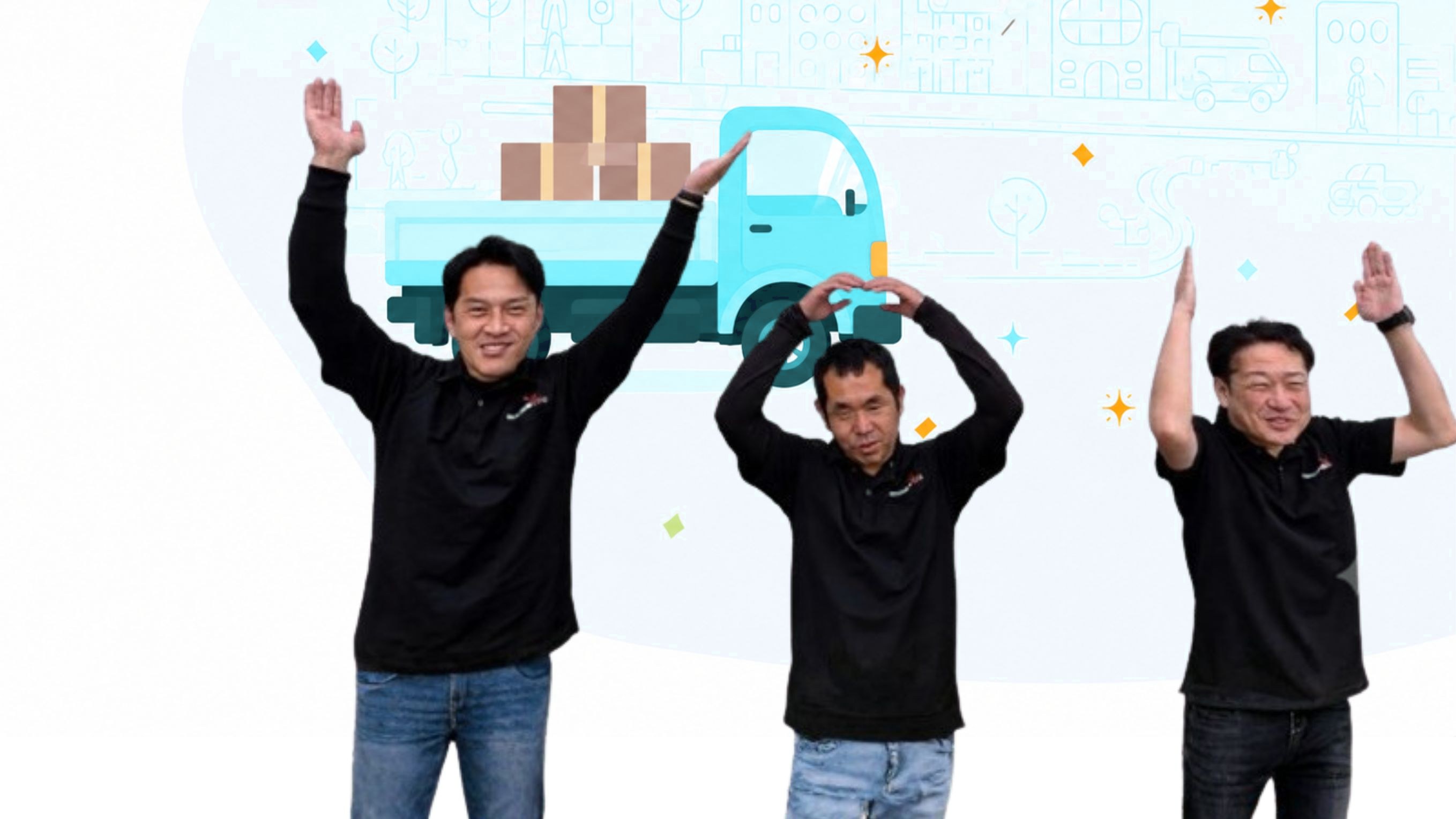 スタッフ3名が体でY・O・Uを表現している様子